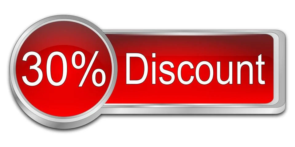 30% Discount button – 3D illustration Illustrazione stock