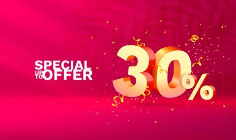 30 Off. Discount creative composition. 3d sale symbol with decorative objects Stock Illustration