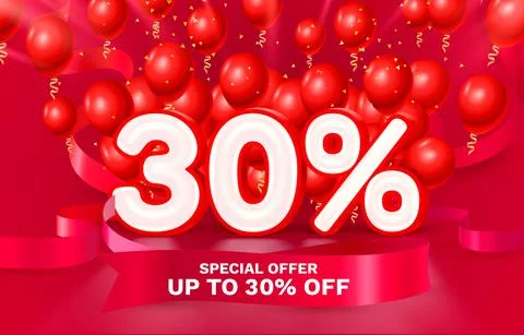 30 Off. Discount creative composition. 3d sale symbol with decorative objects Stock Illustration