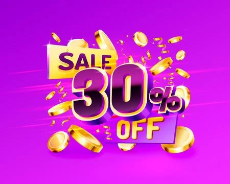30 Off. Discount creative composition. 3d sale symbol with decorative objects Stock Illustration