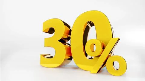 30% Golden symbol , 3D render Stock Illustration