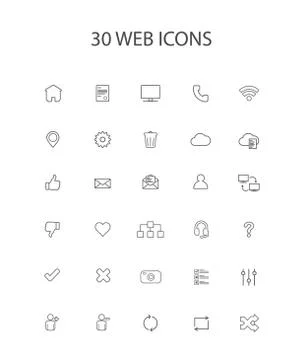 30 Grey Color Simple Web Icons Stock Illustration