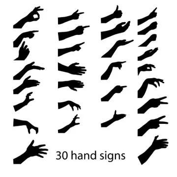 30 hands silhouettes Illustrazione stock