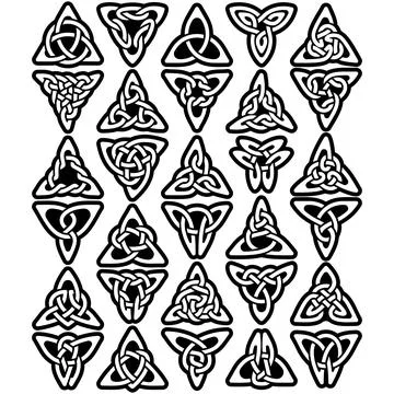 30 intricate outlined celtic designs showcased on a white backdrop Stock Illustration