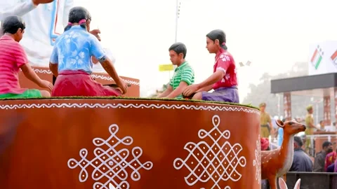 30 Jan 2024-Promoting Andhra Pradesh culture through a tableau at Bharat Parv. Stock Footage 263183868