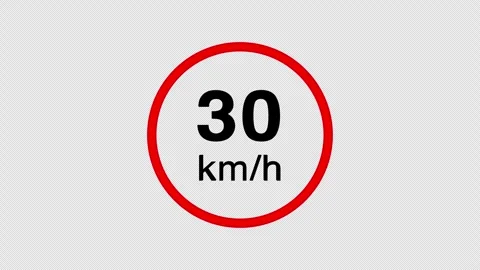30 kmh speed limit road sign icon animation Stock Footage 335465842