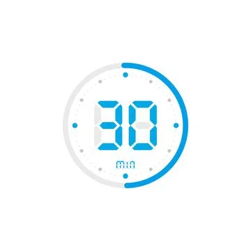 30 minute. Timer, clock, stopwatch isolated blue icons on white background. V Stock Illustration