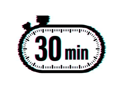 The 30 minutes, stopwatch vector icon. Glitch icon. Stopwatch icon in flat style Stock Illustration