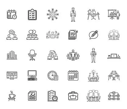 30 Office Work and Team Icons set Stock Illustration