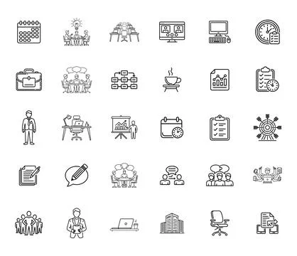 30 Office Work and Team Icons set Stock Illustration