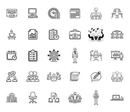30 Office Work and Team Icons set Stock Illustration