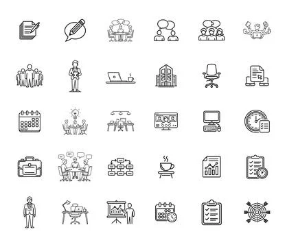 30 Office Work and Team Icons set Stock Illustration