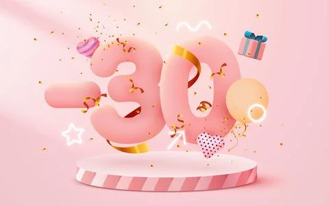 30 percent Off. Discount creative composition. 3d sale symbol with decorative Stock Illustration