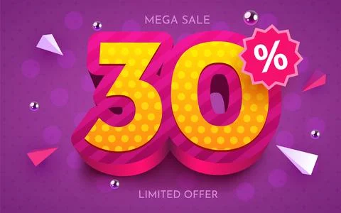 30 percent Off. Discount creative composition. 3d mega sale symbol with Stock Illustration