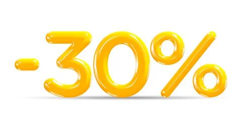 30 percent Off. Discount creative composition of golden or yellow balloons. Stock Illustration