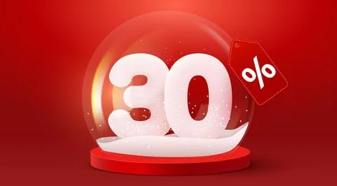 30 percent Off. Discount creative composition. Sale symbol in Glass snow globe Stock Illustration