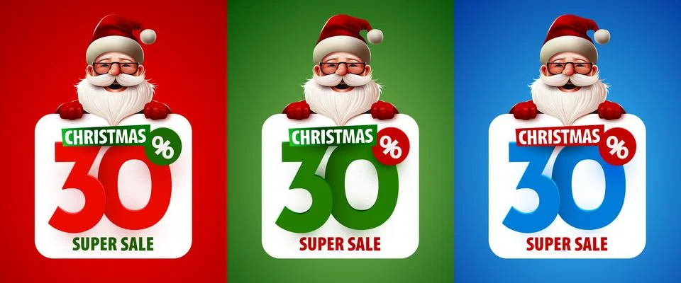 30 percent Off. Discount creative composition with Santa Claus. Merry Christmas Stock Illustration