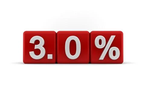 3.0 percent in white numbers on red cubes Stock Illustration