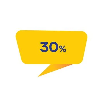 30 Percent - Yellow Speech Bubble. Button, Sign, Label, Icon, Tag, Badge. Stock Illustration