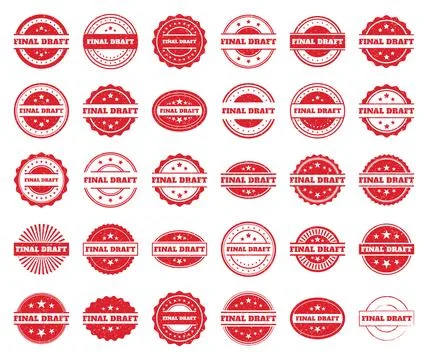 30 Red Final Draft Stamps. Grunge Texture. Vintage Design Elements Stock Illustration