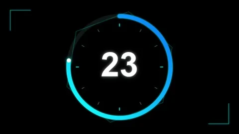 30 Second Countdown Neon with blue glowing digital timer and circular progres Stock Footage 345629261