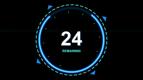 30 Second Countdown Neon with digital blue HUD interface and glowing circular Stock Footage 345641476