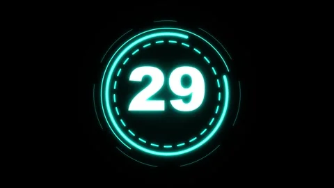 30 Second Countdown Neon. thirty second neon cyan circular digital countdown Stock Footage 340009962