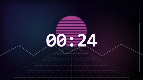 30 Second Countdown Timer - Miami Retro Synthwave Grid 4K Animation Vídeo Stock 340337922