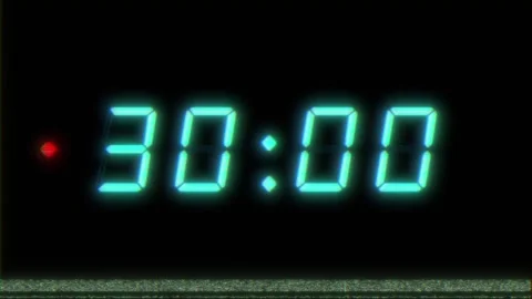 30 second digital clock counting down, Cyan with red light Stock Footage 311806648