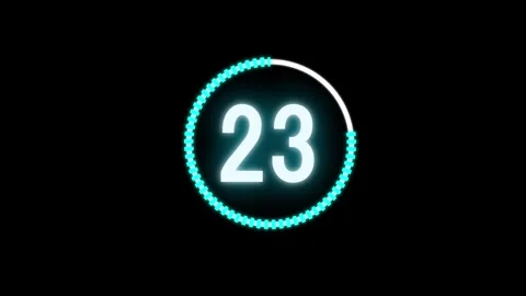 30 second digital countdown timer with glowing blue circle on black background Video stock 335929759