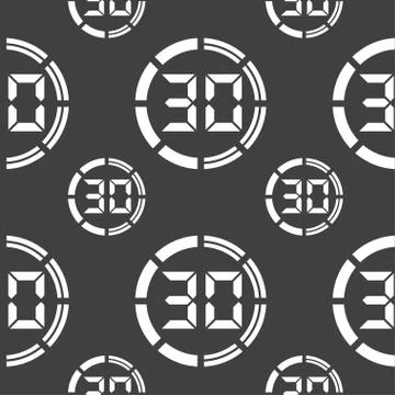 30 second stopwatch icon sign. Seamless pattern on a gray background. Vector Illustrazione stock