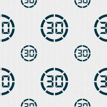 30 second stopwatch icon sign. Seamless pattern with geometric texture. Stock Illustration