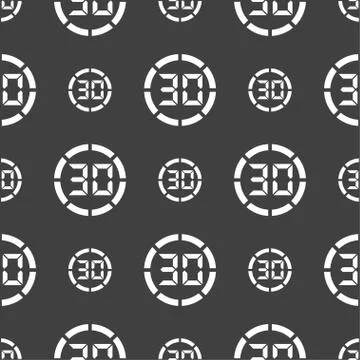 30 second stopwatch icon sign. Seamless pattern on a gray background. 스톡 일러스트