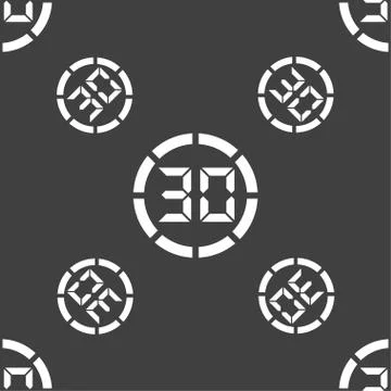 30 second stopwatch icon sign. Seamless pattern on a gray background. 스톡 일러스트