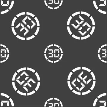 30 second stopwatch icon sign. Seamless pattern on a gray background. Stock Illustration