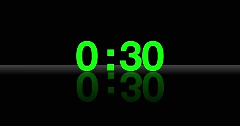 30 seconds countdown display reflected on a black floor with color code and a Stock Footage 65419366