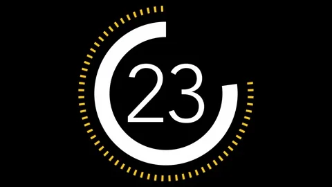30 seconds dashed line circle countdown timer. Yellow and White on Black bg Stock Footage 242557894