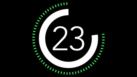 30 seconds dashed line circle countdown timer. Green and White on Black bg Stock Footage 242557923