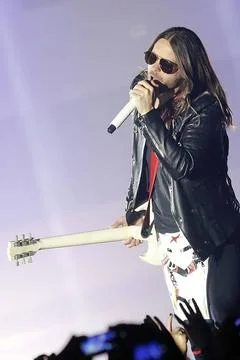  30 Seconds to Mars, Saenger Jared Leto, im Konzert in der O2-World in Ber... Stock Photos