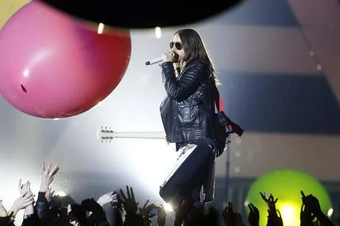 30 Seconds to Mars, Saenger Jared Leto, im Konzert in der O2-World in Ber... Stock Photos