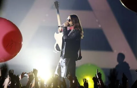  30 Seconds to Mars, Saenger Jared Leto, im Konzert in der O2-World in Ber... Stock Photos