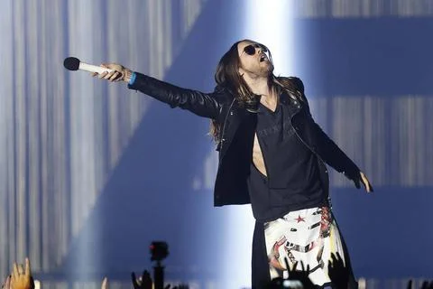  30 Seconds to Mars, Saenger Jared Leto, im Konzert in der O2-World in Ber... Stock Photos