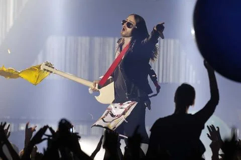  30 Seconds to Mars, Saenger Jared Leto, im Konzert in der O2-World in Ber... Stock Photos