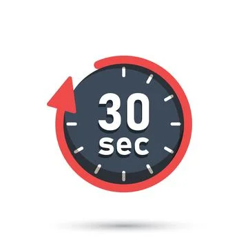 30 seconds on stopwatch icon in flat style. Clock face timer vector illustr.. Stock Illustration