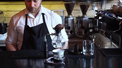 30 seconds timelapse Syphon alternative coffee brew style making Video stock 85370698