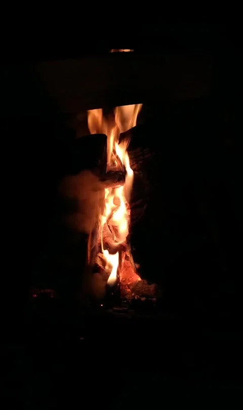 30 seconds of vertical video of a fire in a fireplace in the cold Stock Footage 168768103