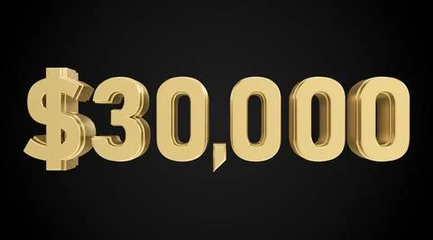 30 thousand dollars 3D gold, 3D numbers Stock Illustration