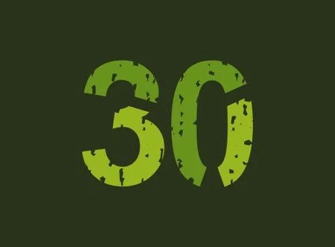 30 vector number made of grungy, grunge texture. Rubber stamp imprint style.  Illustrazione stock