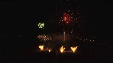 300% Static shot with fast low and mid fireworks center Stock Footage 90304362