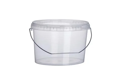 3000 ml transparent oval plastic bucket with transparent lid, plastic contain Stock Photos